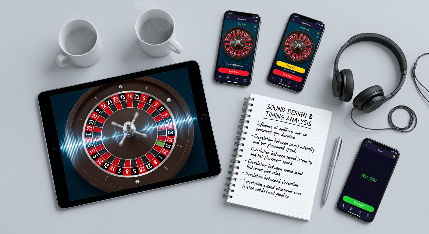 Mobile device displaying a virtual roulette wheel with overlaid sound wave visualizations and timing indicators