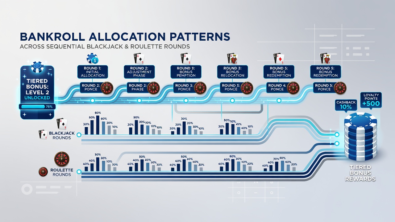 Graph illustrating bankroll percentage shifts between blackjack and roulette sequences across different bonus tiers in mobile casino applications