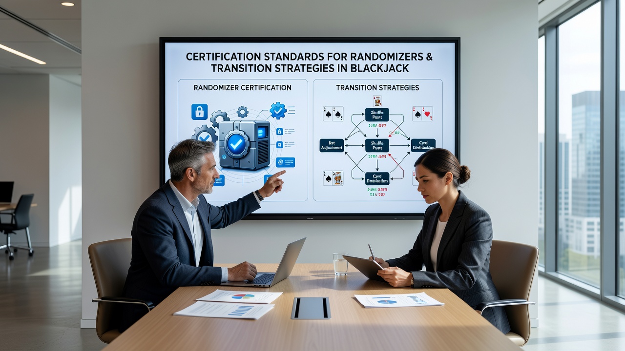Digital casino interface showing blackjack and roulette tables side by side with transition indicators
