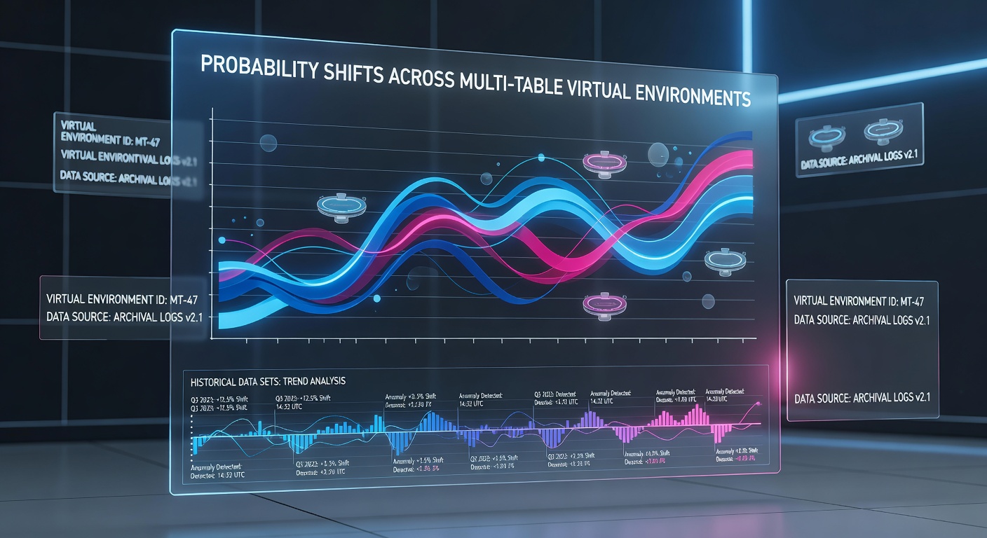 Analysts reviewing historical datasets on multi-table virtual probability trends