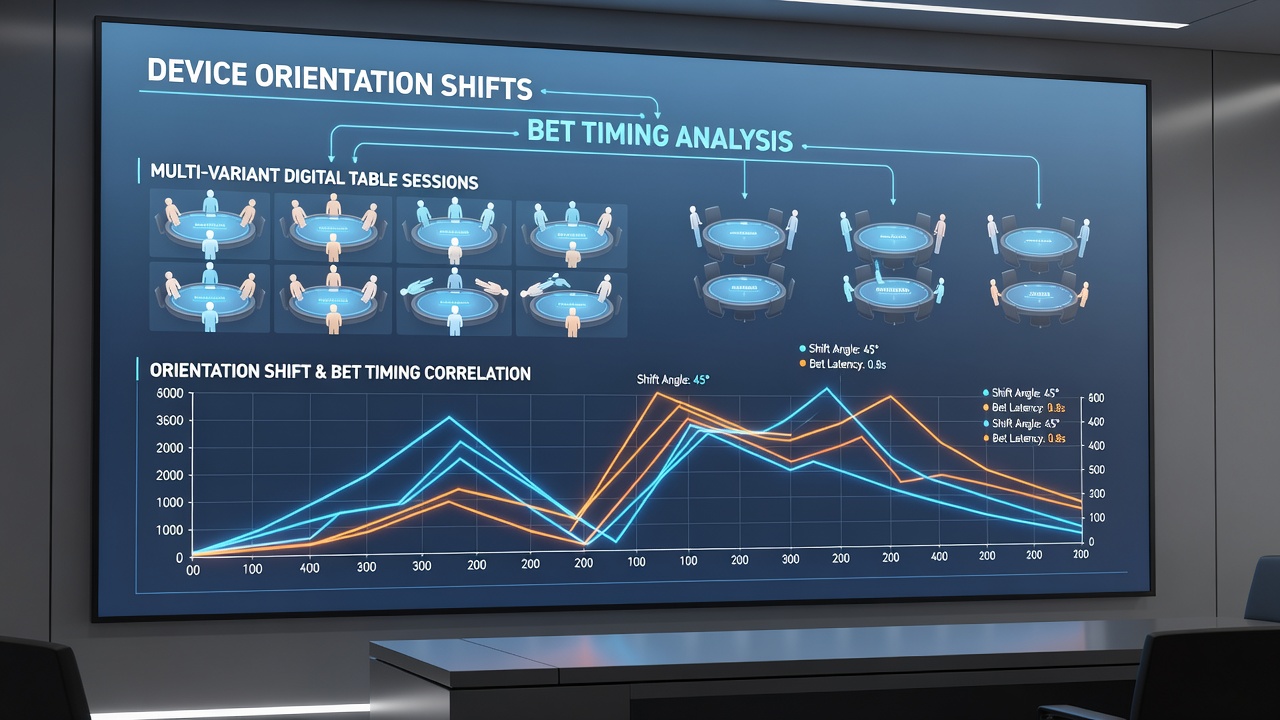 Analytics dashboard displaying bet timing intervals correlated with device orientation events in mixed blackjack and roulette play
