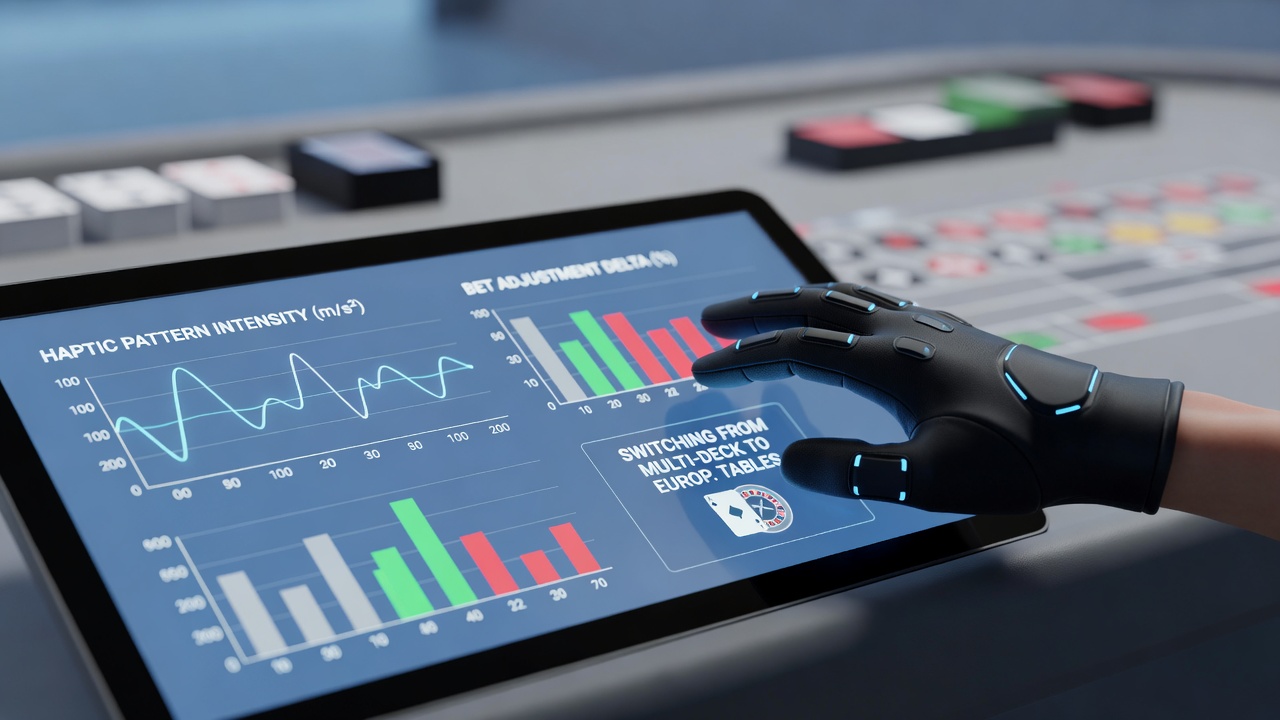 Close-up view of a smartphone displaying roulette wheel with overlaid haptic intensity graph during app-based gameplay