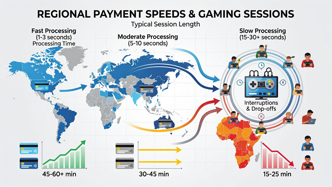 Analytics dashboard displaying session length metrics across payment regions for card and wheel games