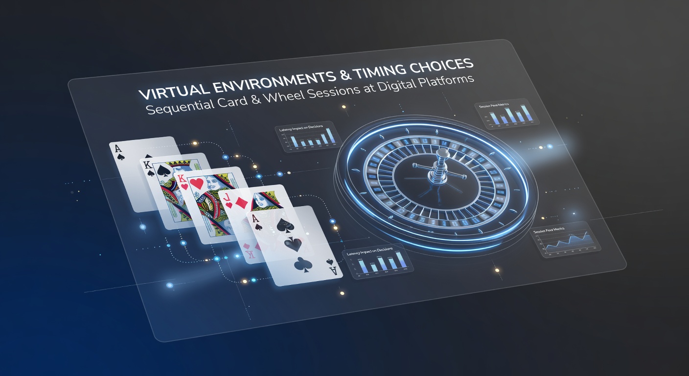 Digital interface showing sequential blackjack card deals transitioning to roulette wheel spins with timing indicators visible
