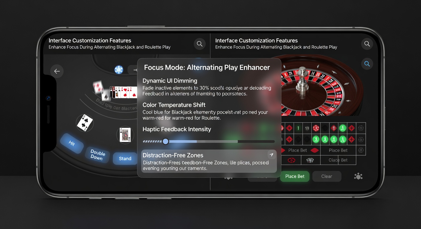 Mobile casino app interface showing customizable layout options for blackjack and roulette tables side by side