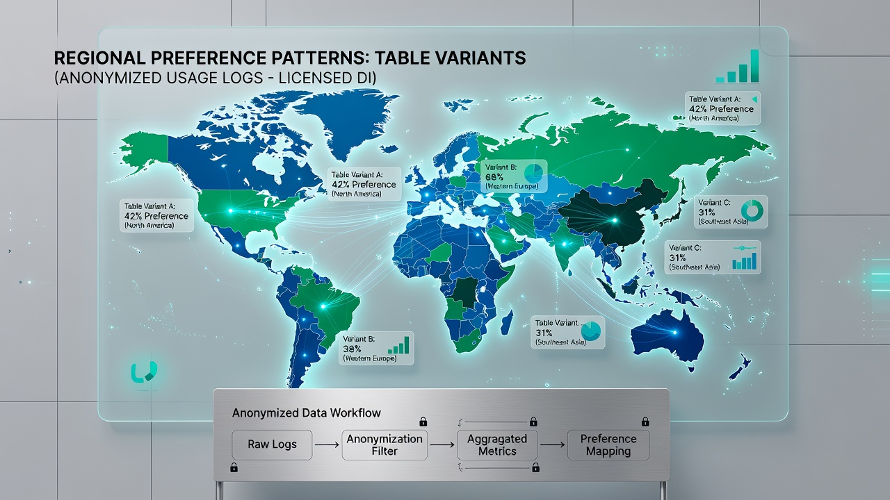 Heat map illustrating geographic distribution of table game variant selections from aggregated platform logs