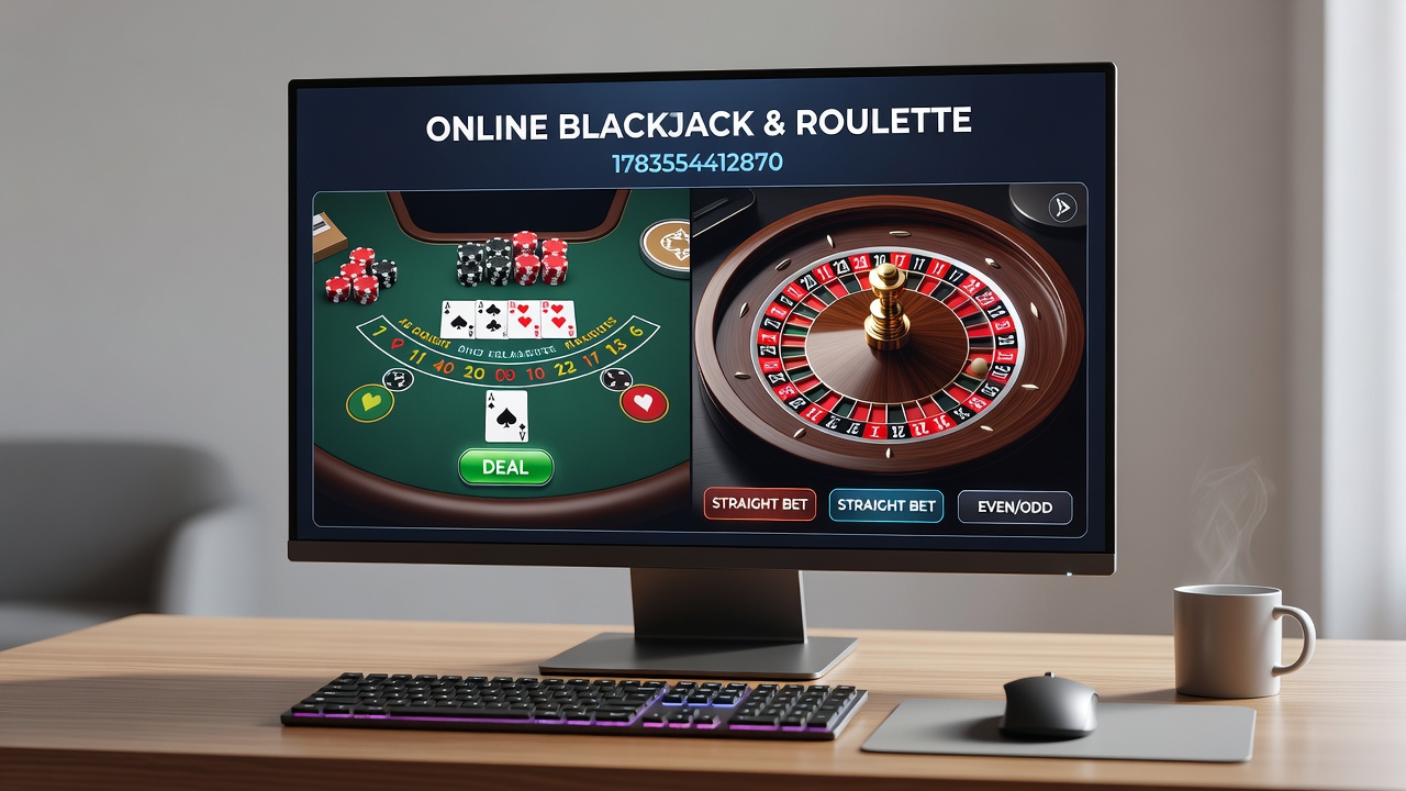 Mobile device showing synchronized blackjack cards and roulette wheel during alternating play sessions