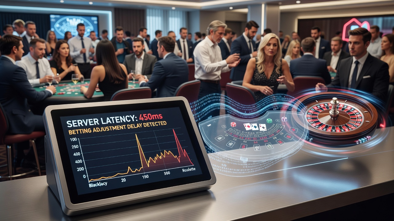 Network traffic analysis graphs illustrating latency spikes during player transitions between blackjack and roulette sessions