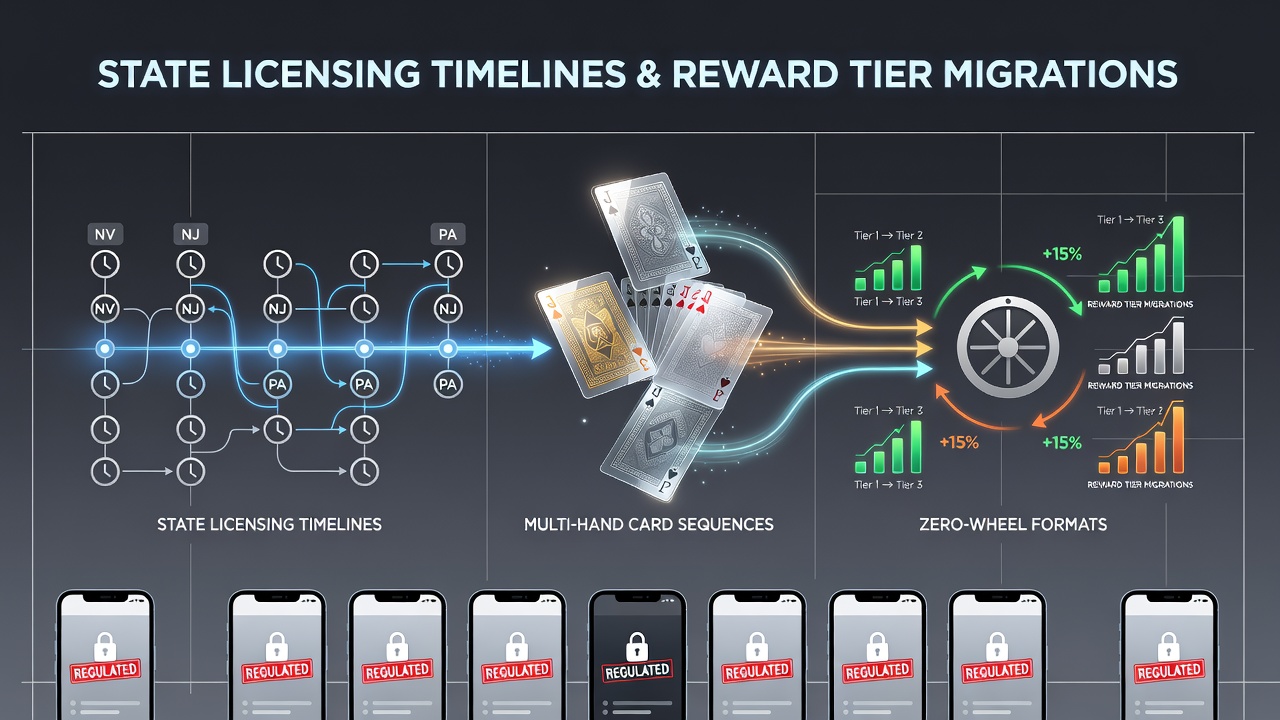Mobile casino interface showing multi-hand blackjack and single-zero roulette side by side with reward tier indicators