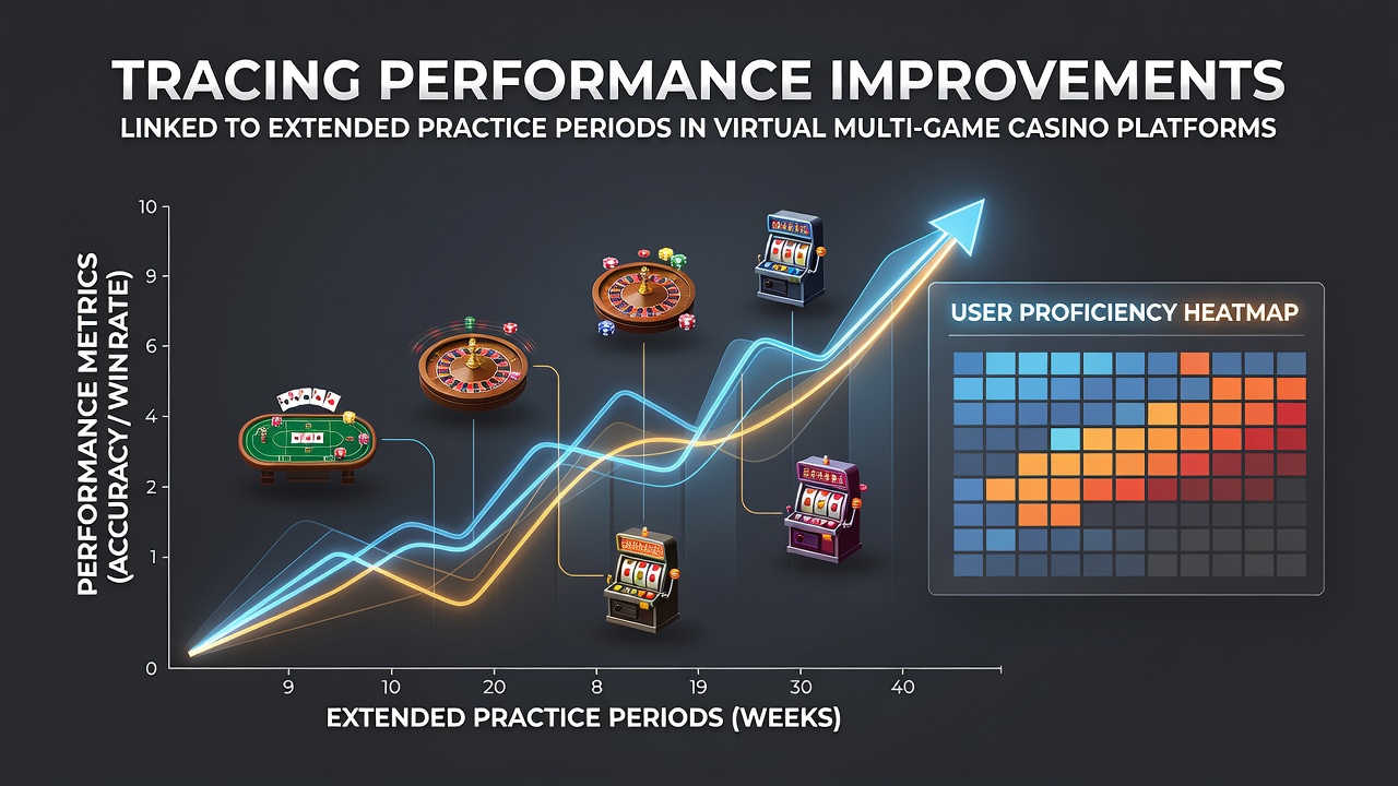Analytics dashboard displaying session duration metrics and performance gains across virtual blackjack and roulette tables