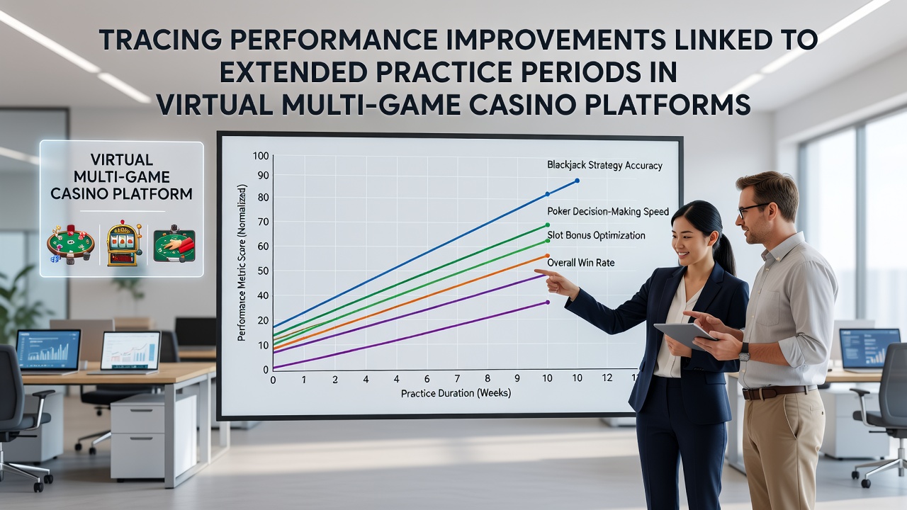 Player engagement graph illustrating improved accuracy rates following prolonged practice across multiple virtual casino games